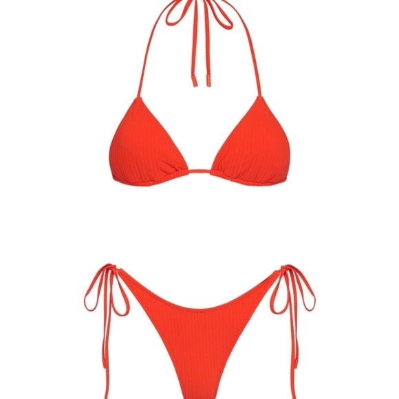 Red Rib Vinca candy string bathing suit top - Picture 2 of 9
